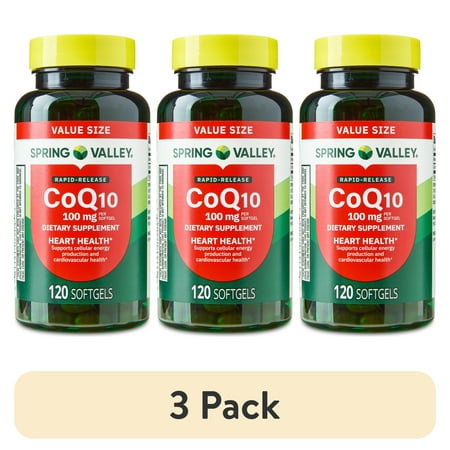 (3 pack) Spring Valley Rapid-Release CoQ10 Heart Health Dietary Supplement Softgels, 100 mg, 120 Count