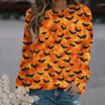 thumbnail image 4 of SETOOFF Womens Loose Fit Long Sleeve Shirts, Crew Neck Halloween Pumpkin Bat Spider Print Pullover Sweatshirt Lightweight Tunic Tops Holiday Party Apparel for Dressy Casual Dailywear Fashion, 4 of 6