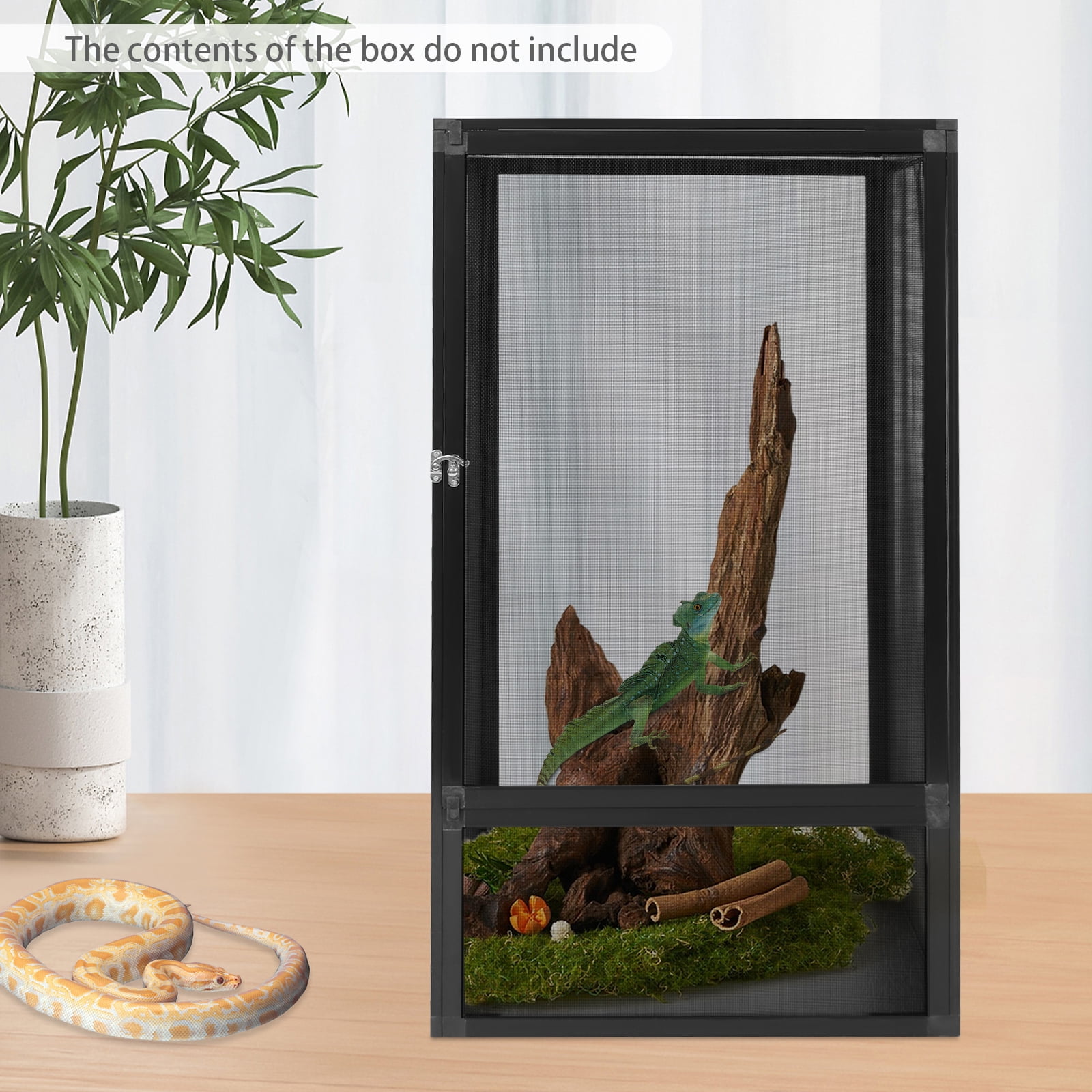 Aluminum Alloy Reptile Terrarium Enclosure, Mesh Breathable Reptile Feeding Habitat Cage, Escape-Proof Micro Habitat Tank for Lizard Chameleon Snake Spider Insect Indoor Outdoor Use