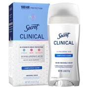 Secret Clinical 100HR Antiperspirant Deodorant, Invisible Solid, Completely Clean, 2.6 oz