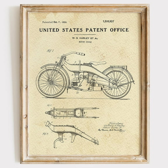 Aaheei Harley Davidson Patent Print Wall Art | Vintage Wall Art | Aesthetic Wall Décor | Motorcycle Patent Art Print | Unique Wall Prints for Home or Office | Vintage Art for Modern Spaces