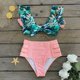 thumbnail image 1 of Traje de baño de bikini con borde de hoja de loto dividido, cintura alta sexy de verano, 1 of 6