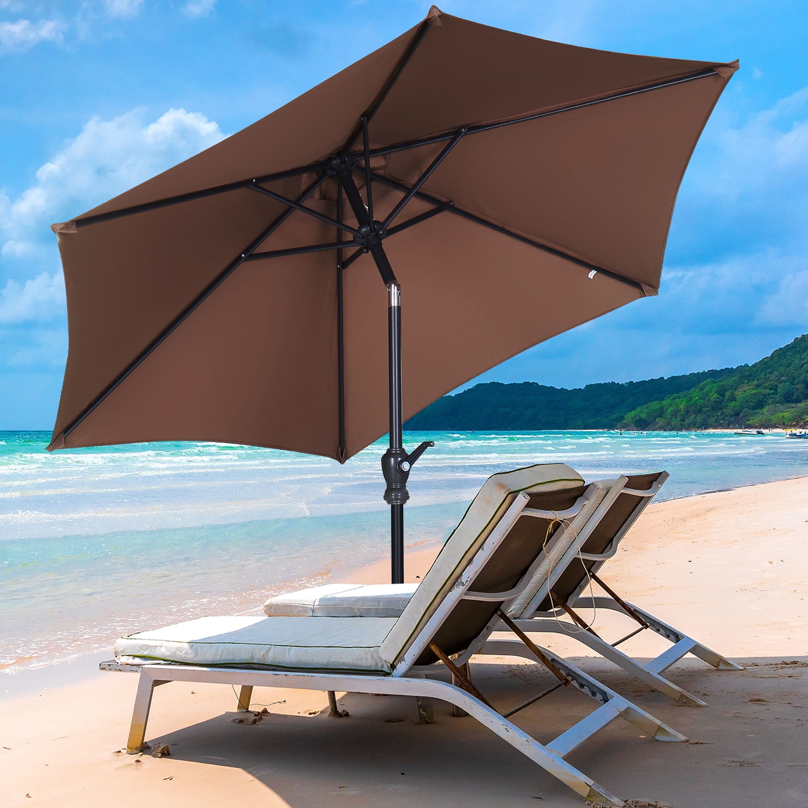Autlaycil 7.5ft Brown Outdoor Patio Umbrella with Tilt, Crank and Sturdy Ribs for Lawn, Garden, Backyard and Pool