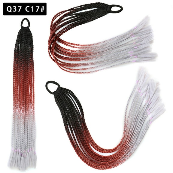Xiao Hua 2Pcs Colored Braided Ponytail Hair Extensions Accessories Braids Hair Extensions With Rubber Bands Synthetic Hairpieces for Women Crazy Hair Day Accessories,Q