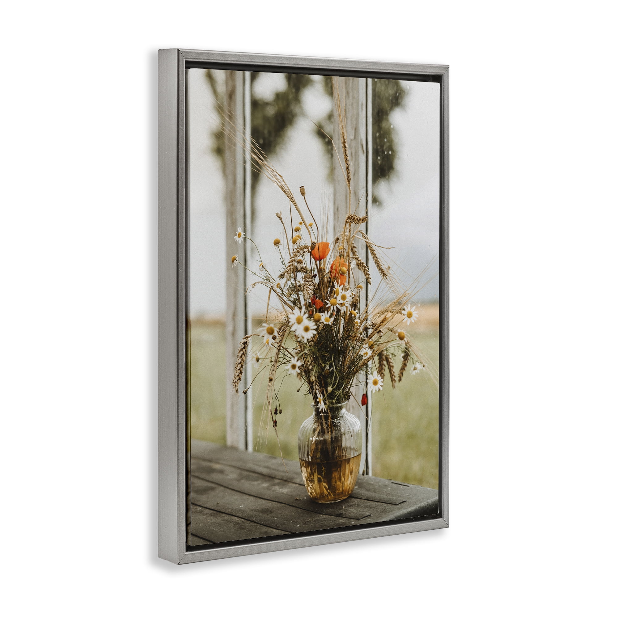 Stupell Industries Bouquet with Window View Plants & Flowers Photography Gray Floater Framed Canvas Art Print Wall Art, 21 x 31