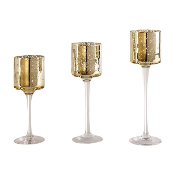 Portavelas cónico de 3 piezas, candelabro de cristal, adorno de inauguración de la casa para el Día de San Valentín, portavelas alto para boda de año oro
