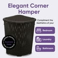 thumbnail image 6 of Corner Laundry Hamper Basket with Lid 50 Liter - Brown Wicker Hamper, Durable, Lightweight Bin with Cutout Handles - Storage Dirty Cloths Curved Shape Design Fits Bathroom, Door, Closet. By Superio, 6 of 9