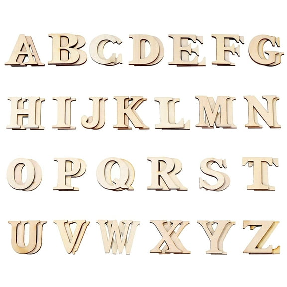 52pcs Wooden Alphabet Embellishment English Letters Natural Wood Doodle Crafts Decoration for Woodwork Craft DIY Handmade Accessories