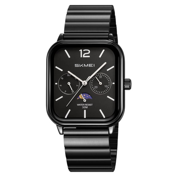 2026 New Men's Square Quartz Watch with Moon Phase | Minimalist Design, Waterproof, Stylish & Sophisticated