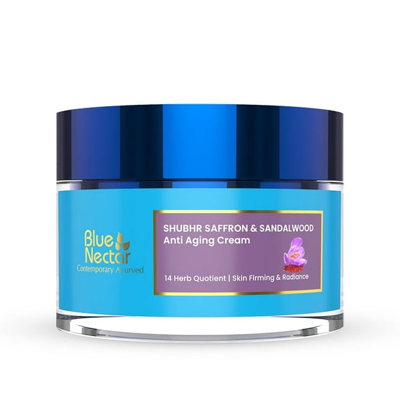 Blue Nectar Ayurvedic Anti Aging Cream for Women for Collagen Boost and Deep Moisturizer with Saffron (14 Herbs, 50g)