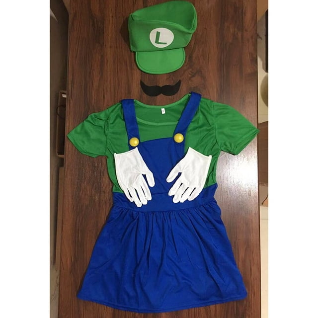 Traje de Cosplay de Super Mari Bros para niños, mameluco de fantasía de Anime, vestido de manga larga para fiesta de Halloween, disfraz de sombrero