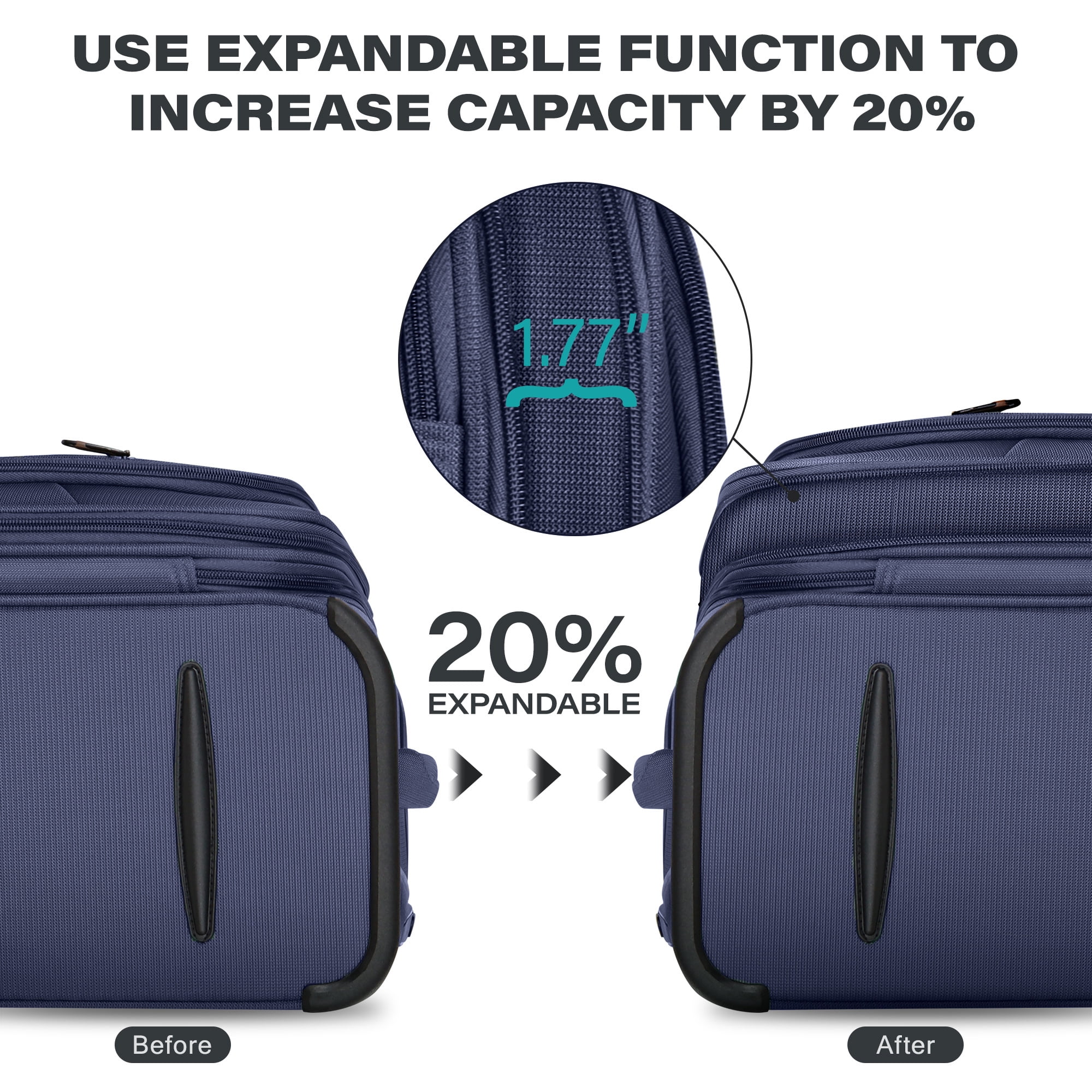 20 inch Softside Carry-on Luggage for Airplane Expandable Spinner Suitcase with TSA Lock, Navy - XJ1907