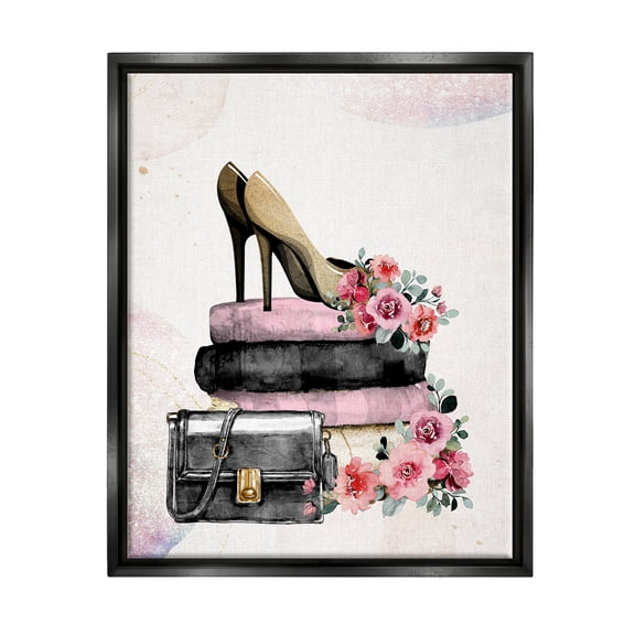 Stupell Industries Glam Floral Heels Botanical & Floral Painting Black Floater Framed Canvas Art Print Wall Art, 17 x 21