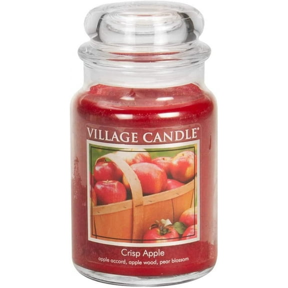 Village Candle Crisp Apple, Large Glass Apothecary Jar Scented Candle, 21.25 oz, Red
