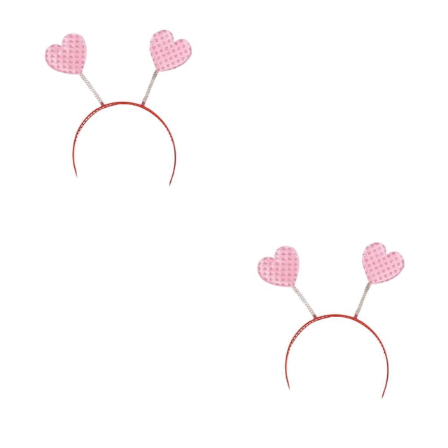 Minnieouse Cintas para el pelo Lentejuela elegante en forma de corazón con resorte Antideslizante Accesorios para peinados Diademas Concierto de cheque rosa 2Conjunto