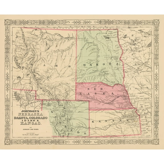 1863 Johnson's Nebraska, Dakota, Colorado, Idaho & Kansas