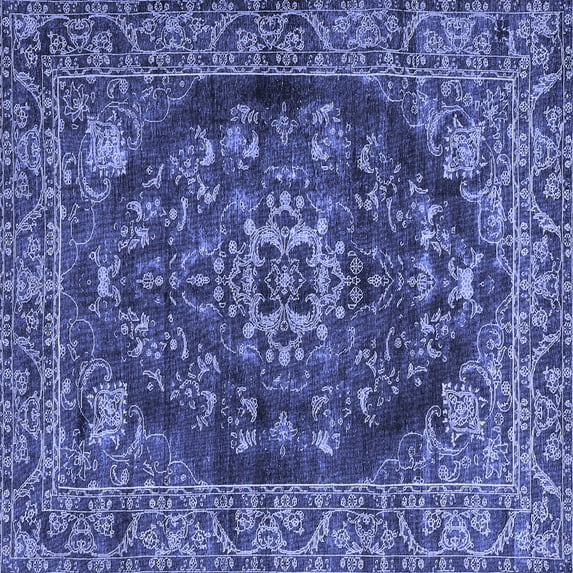 Ahgly Company Machine Washable Indoor Square Persian Blue Traditional Area Rugs, 5' Square