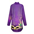 thumbnail image 6 of Mardi Gras Shirts Womens Mask Print Feathers Print Mock Neck Blouse Sequins Long Sleeve Holiday T Shirts Light Purple L, 6 of 6