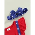 thumbnail image 6 of Chollius Infant Baby Girls Independence Day Romper Ruffles Sleeve Stars Print Patchwork Overalls Bow Headband Summer Ckothes, 6 of 9