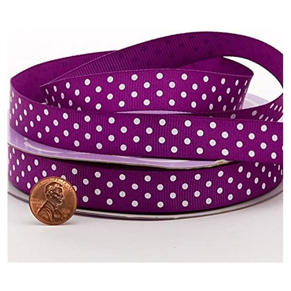 Purple With White Polka Dots Grosgrain Ribbon - 3/8 Inches Wide X 25 Yards (576603801)