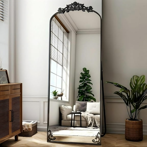 Mirstory 64.25" x 21" Arched Full Length Mirror Antique Mirror Wall Mounted, Black
