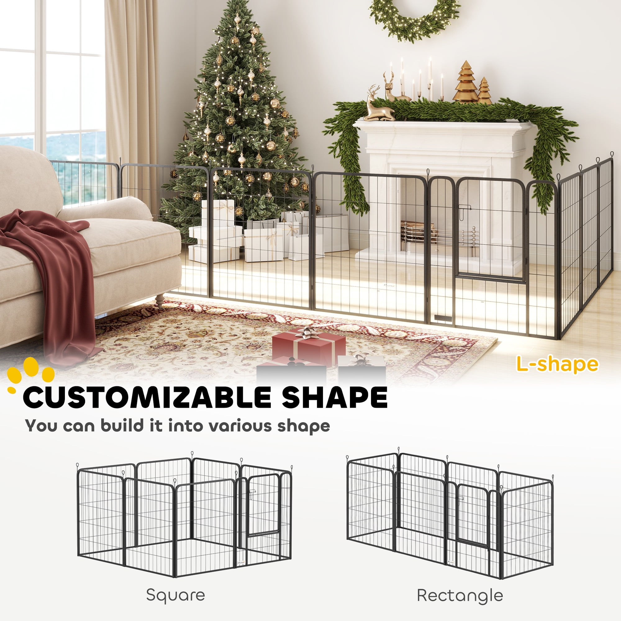 39 Inch Exercise Pen, 8 Panel Metal Pet Fence for Medium and Large Dogs, Black