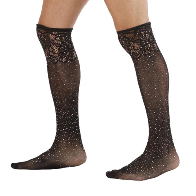 Medias de rejilla negras para hombre con de imitación, antideslizantes, medias para adultos, ropa de club Hugo Mens Medias atractivas del cordón