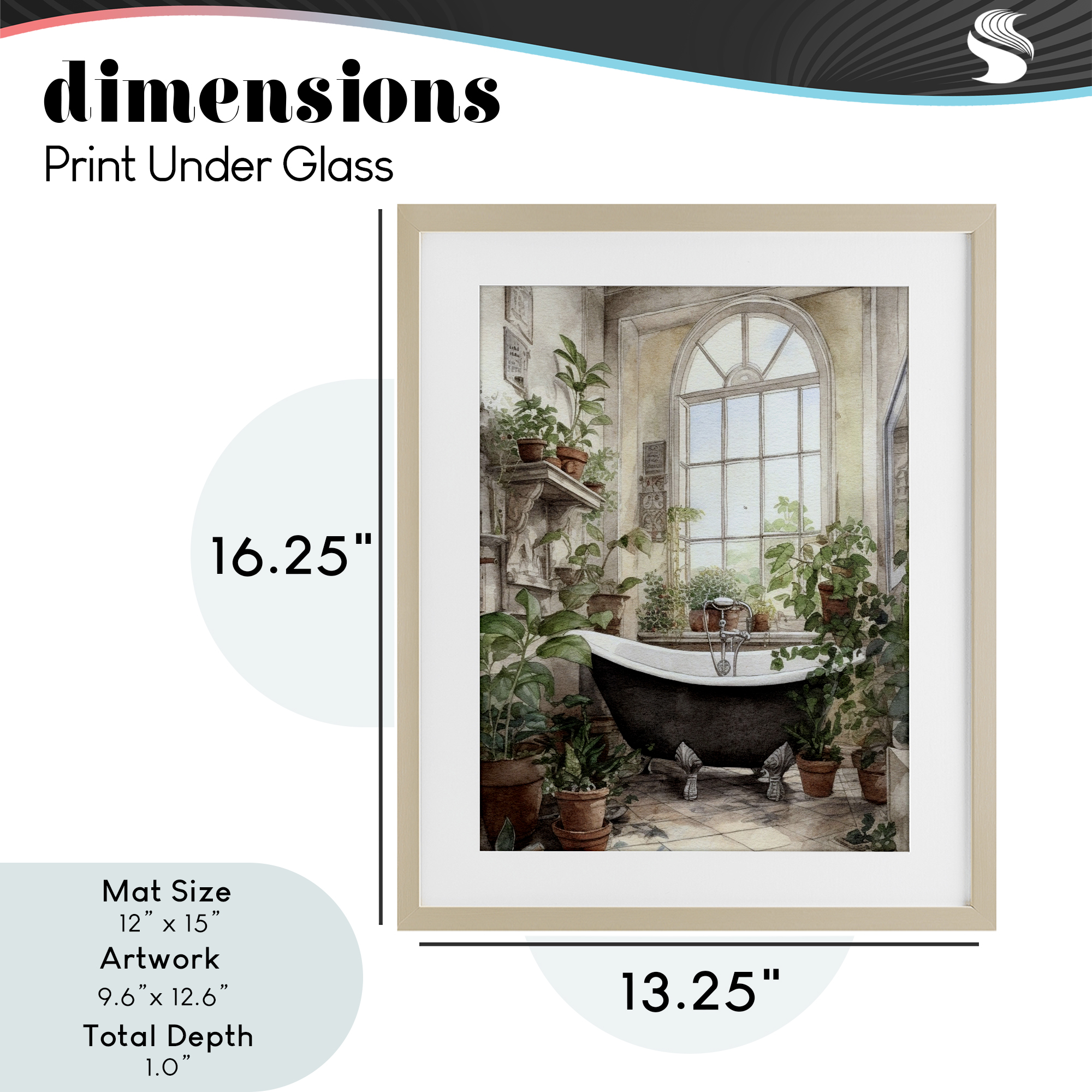 Vintage Sun Lit Bathtub Birch Framed Print Under Glass, design by Lettered and Lined