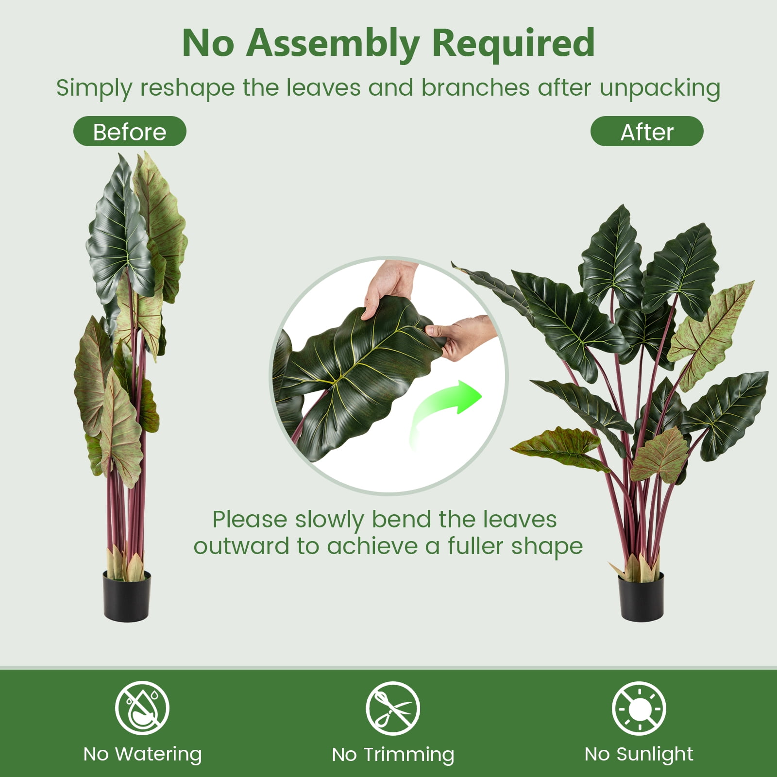 Gymax Artificial Rainbow Taro Tree 63'' Tall Fake Pre-potted Plant w/ 11 Faux Leaves
