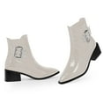 thumbnail image 4 of YOWMNS Women's Closed Toe Block Chunky Low Heel Slip On Buckle Strap Ankle Boots Casual Comfortable Elastic Patent Leather Booties, 4 of 5