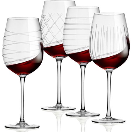 

Wine Glasses Set of 4-16oz. Clear Etched Red and White Unique Long Stem Wine Glass Cups for Alcohol Party Wedding Home