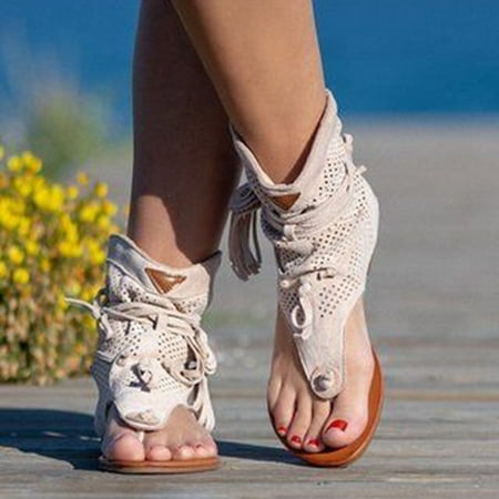 

HIBRO Summer Retro Casual Fashion Flat Bottom Tassel Hollow Toe women s Sandals