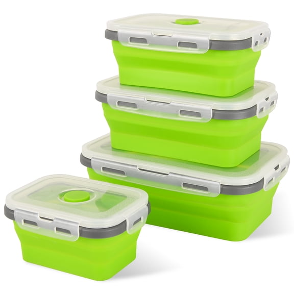 4 Pcs Blue Silicone Collapsible Square Food Storage Container Bowls with Lids, Microwave Freezer and Dishwasher Safe