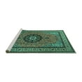 thumbnail image 2 of Ahgly Company Machine Washable Indoor Square Medallion Turquoise Blue Traditional Area Rugs, 6' Square, 2 of 4