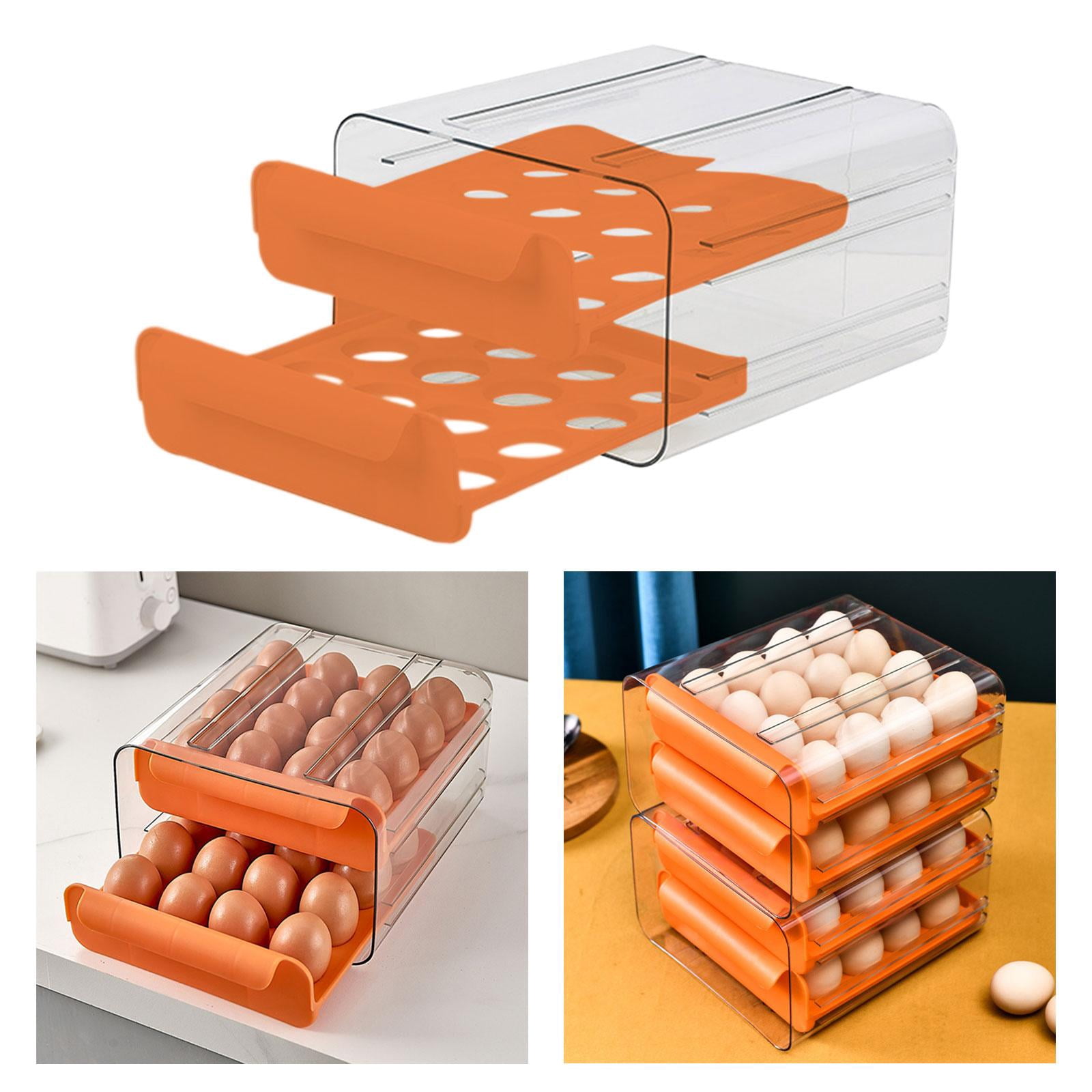 Fiocias 2 Layer Egg Holder Drawer Type Egg Fresh Storage Box Durable Clear Reusable with Orange