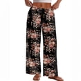 thumbnail image 7 of KLHDSF Women's Pants Elastic Waist Striped Lightweight Palazzo Pants for Women Casual Lounge Wide Leg Pants Pink L, 7 of 7