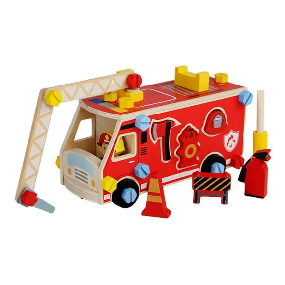 Lipstore Wooden Kids Tool Set Construction Toy for for 3 4 5 6 Year Old Birthday Gift Fire Truck
