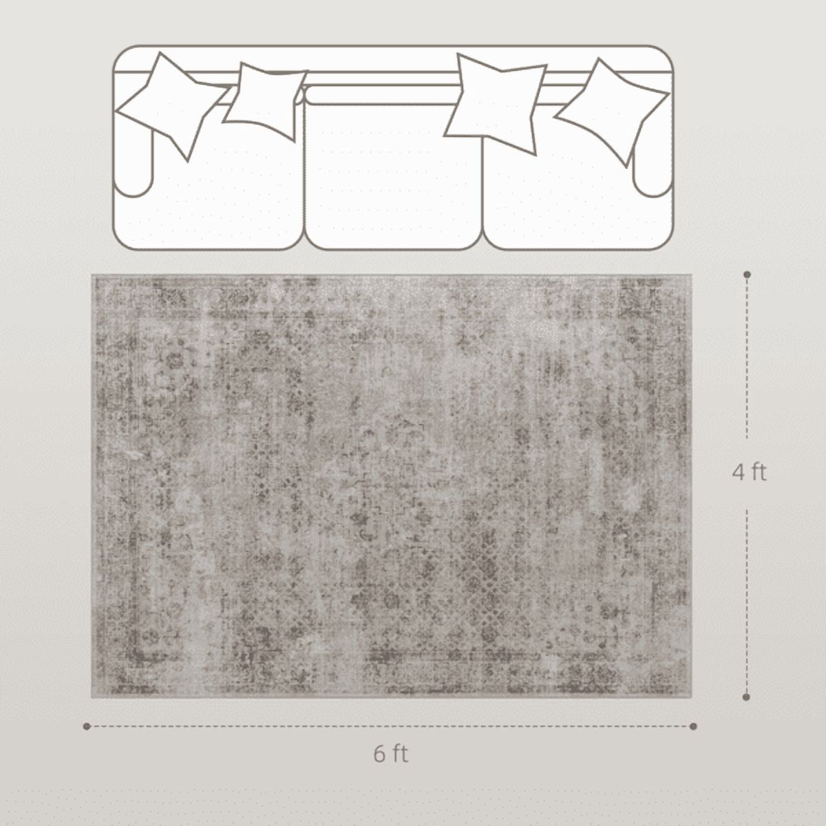 Area Rug 72"x47.6" Chenille Soft Non-Slip TPR Backing Machine Washable Rug for Living Room Bedroom