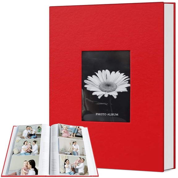 PU Leather 4x6 Photo Album 200 Photos Capacity, Slip-in Picture Albums with Memo Writing Space & Cover Window, Faux Leather Photo Album Book for Family, Wedding, Baby Memory Keepsake Gift