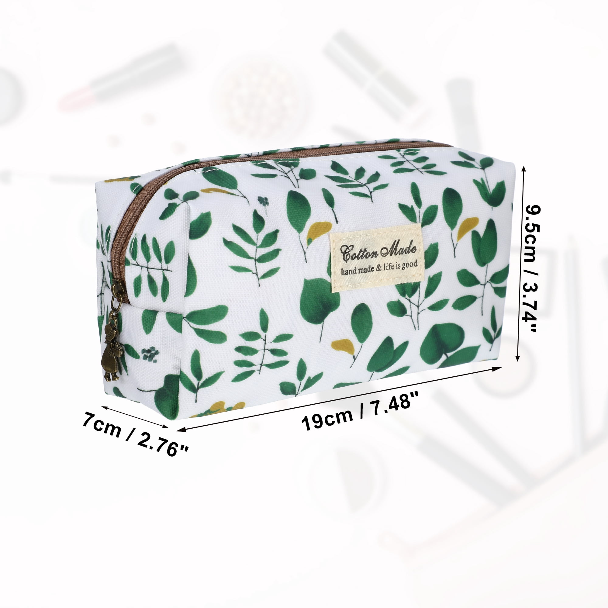 Unique Bargains Printed Makeup Bag for Business Travel Vacation Camping White Green