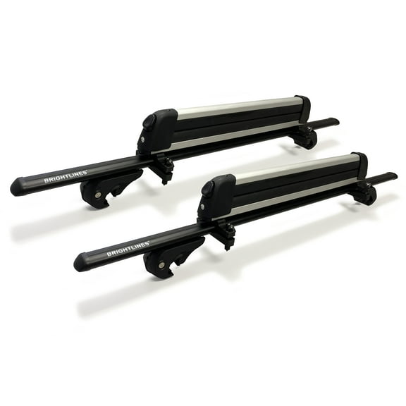 BrightLines 53" All Black Lockable Universal Cross Bars Roof Racks & Silver Ski Racks Combo Capable of Holding up to 6 Pairs of Skis or 4 Pairs of Snowboards