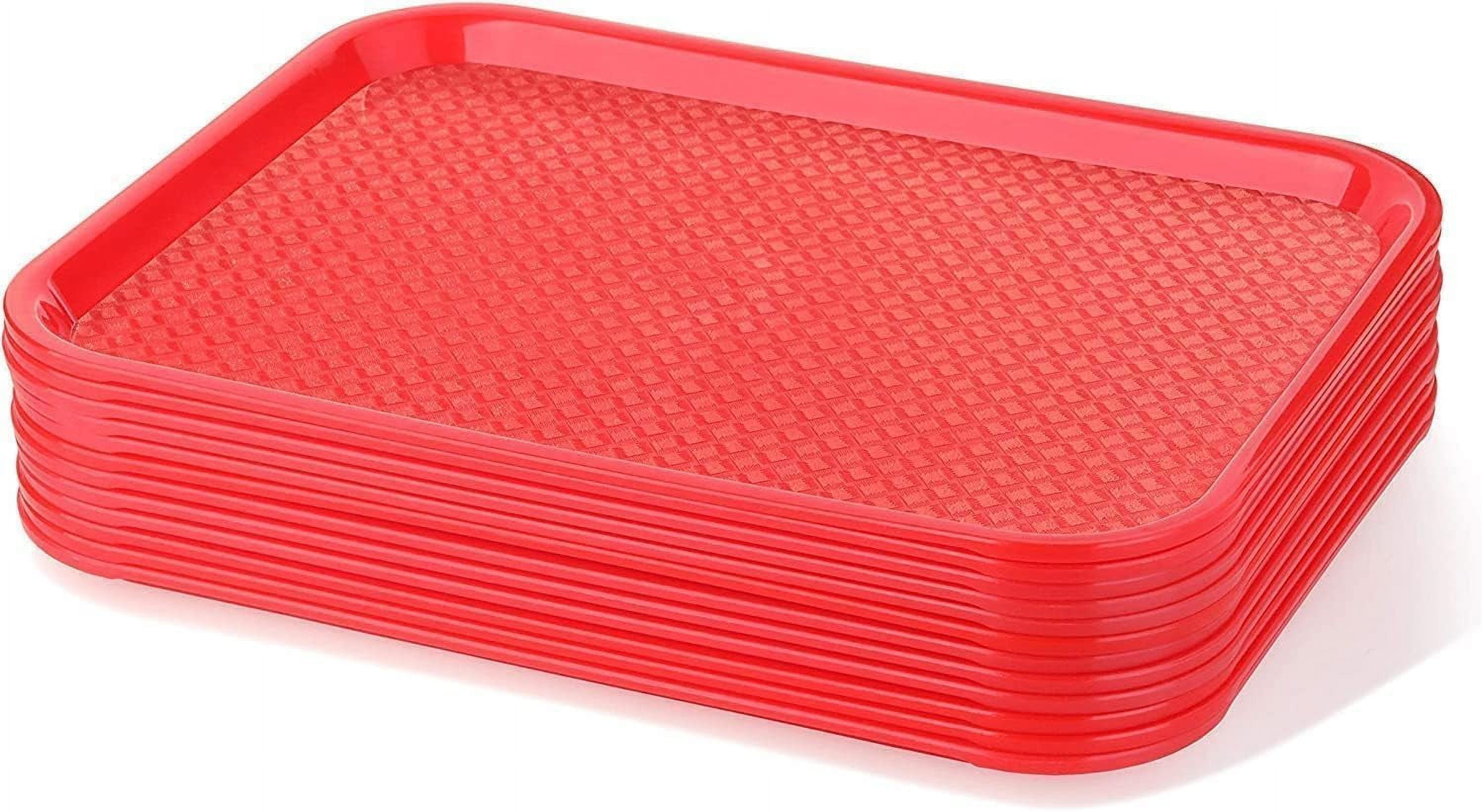 Soro Essentials- Set of 12 Plastic Fast Food Tray 14" x 10" Red Color- Cafeteria Fast Food Trays Rectangular Restaurant Serving Trays for Coffee Table Kitchen Party