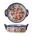 thumbnail image 1 of Bohemian Daisy Pattern Ceramic Baking Bowl with Double Handles, Oven Safe Multipurpose Tableware for Home Kitchen Baking & Daily Meals, 1 of 6