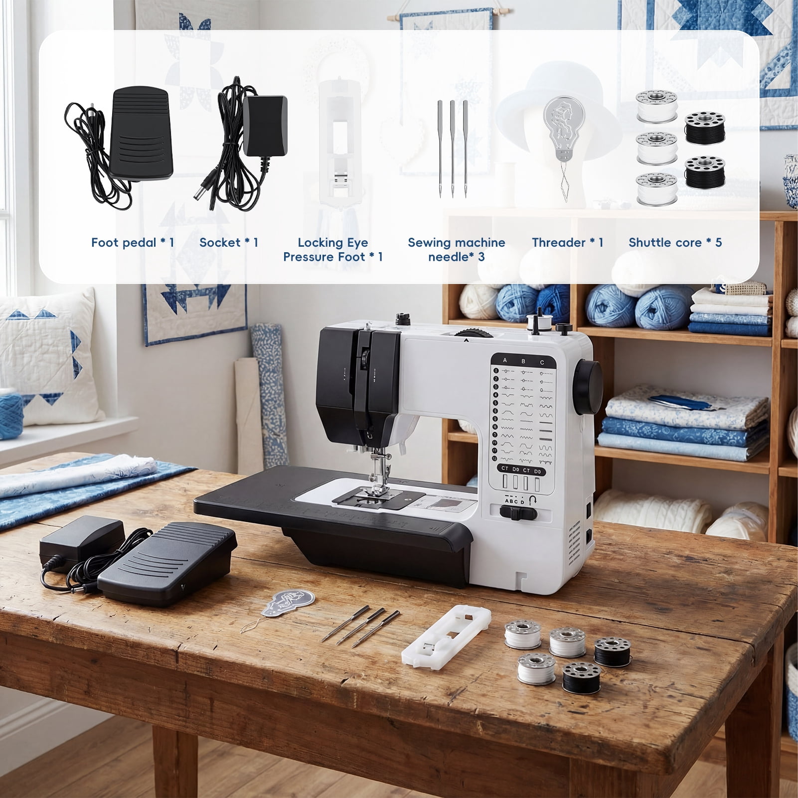 Thehsnt Portable Sewing Machine – 38 Stitches, 2 Speeds, LED Light for Beginners & Home Use