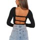 thumbnail image 3 of Sunloudy Suéter de color sólido para mujer, blusas cortas sin espalda de manga larga con cuello en V profundo, S / M / L / XL Sunloudy moda, 3 of 6