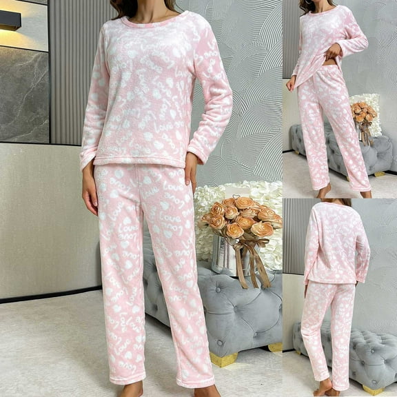 Censtreet Womens Flannel Lounge Set Cute Long Sleeve Pajama Sets Casual 2 Piece Pj Outfit Fall Winter Sleepwear Pockets