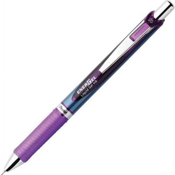 Pentel EnerGel RTX Retractable Liquid Gel Pen .5mm Silver/Violet Barrel Violet Ink BLN75V