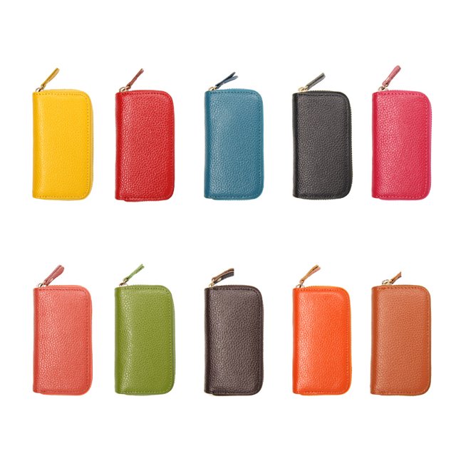 Leather Key Case Card Holder Convenient Useful Zipper Solid Color Purse Wallet Car Keys Holder Fashion Pouch Men Women Housekeeper Red