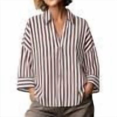 AnuYalue Striped Shirt for Womens 3/4 Sleeve Casual Boyfriend Blouse Tops Loose Fit Lapel Collar Dressy Work Shirts