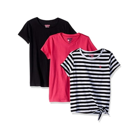 Side Tie StripeV-neck and Crew Tees, 3-Pack (Little Girls & Big